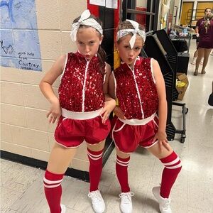 Hip-Hop Red Sequin Kids Dance Costume Set